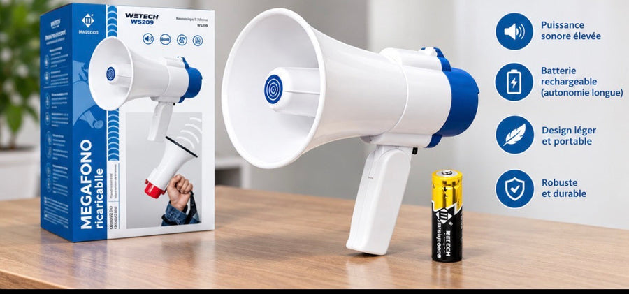 Mégaphone rechargeable 5W avec sirène - WETECH W5209